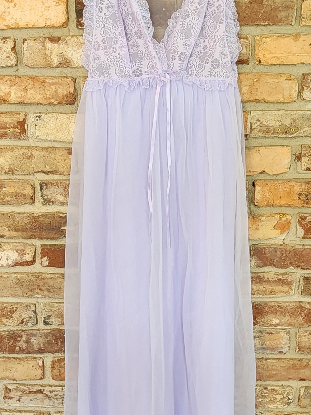 Vintage 60s Lavender Lace & Sheer Chemise Nightgown - Women Intimates Lorraine